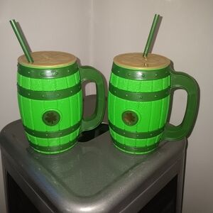 St. Patrick's Day Green Barrel Mug with Straw-Bundle Of 2. ☘️